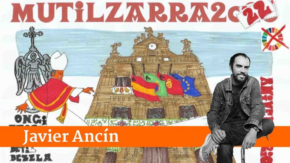 Pancarta de la Peña Mutilzarra en San Fermín 2022.