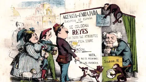“La Flaca” en su ejemplar del 10 de julio de 1869 ironizaba sobre la búsqueda de un rey.