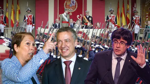 Barkos, Urkullu y Puigdemont sobre un montaje del D&iacute;a de la Fiesta Nacionall