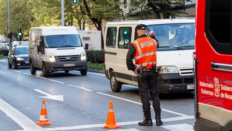 La Polic&iacute;a Foral y Polic&iacute;a Municipal de Pamplona atiende un accidente de tráfico en la Avenida Baja Navarra. IÑIGO ALZUGARAY (4)