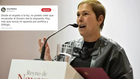 GRA144. MADRID, 20/01/2017.- La presidenta de Navarra, Uxue Barkos, durante su intervenci&oacute;n hoy en el acto institucional de Navarra en el Feria de Turismo FITUR. EFE/Fernando Villar