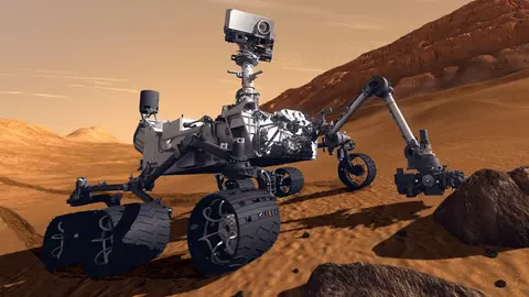 Concepto art&iacute;stico del rover Curiosity en el Planeta Rojo. NASA