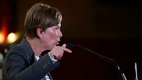 Acto político de Geroa Bai, con la intervención de la líder de la formación y presidenta del Gobierno de Navarra, Uxue Barkos. PABLO LASAOSA 04