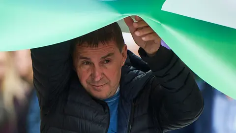 El coordinador general de EH Bildu, Arnaldo Otegi, ha participado en Pamplona en una manifestación por el Aberri Eguna junto a candidatos de Bildu como Isabel Pozueta MIGUEL OSÉS