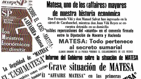 Titulares de prensa de agosto de 1969 cuando estalló el caso Matesa.