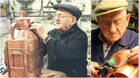 Nicolás Navallas trabaja en su taller de Sangüesa.