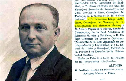 Largo Caballero y su nombramiento como consejero de Estado del 13 de octubre de 1924 con la dictadura de Primo de Rivera.