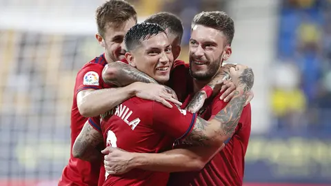 Osasuna celebra un gol ante el C&aacute;diz en el triunfo conseguido en el descuento. C.A.OSASUNA