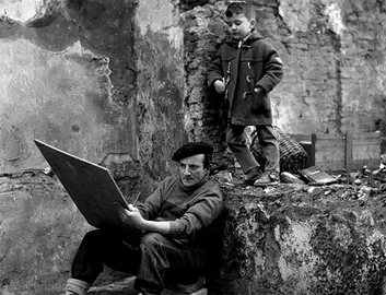 Autorretrato de Ardanaz con su sobrino Félix en la trastienda de su droguería. FOTO: MUSEO DE NAVARRA.