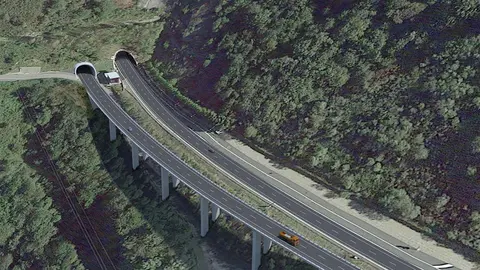Recreación de la duplicación de los túneles de Belate y Almandoz. En imagen, la futura entrada sur de las galerías de Almandoz, con el actual túnel a la derecha y el nuevo túnel a la izquierda. GOBIERNO DE NAVARRA