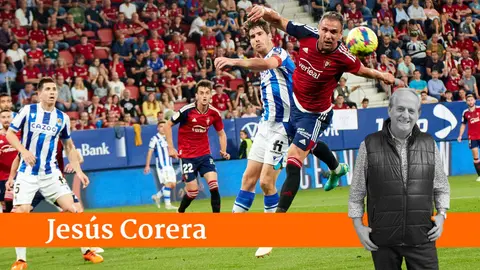 Igor Zubeldia (5. Real Sociedad), Aimar Oroz (22. CA Osasuna), Aritz Elustondo (6. Real Sociedad) y Kike Garc&iacute;a (18. CA Osasuna) durante el partido de la Liga Santander entre CA Osasuna y Real Sociedad disputado en el estadio de El Sadar en Pamplona. I&Ntilde;IGO ALZUGARAY