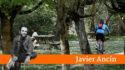 Imagen de archivo de un ciclista que pasa por un parque en Pamplona EFE