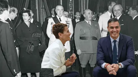 Fotomontaje de Pedro Sánchez y María Chivite sobre una foto de Franco.