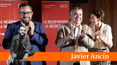Javier Remírez, Santos Cerdán y María Chivite en un acto del PSOE de Navarra. EFE/ Jesús Diges