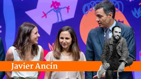 Las exministras Irene Montero e Ione Belarra con el presidente Pedro Sánchez. EUROPA PRESS
