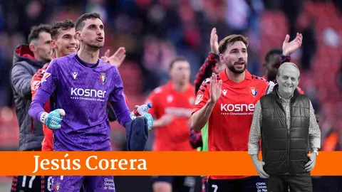 Sergio Herrera y Moncayola celebran la victoria de Osasuna ante el Rayo Vallecano. EUROPA PRESS