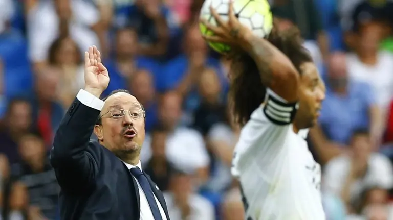 Rafael Ben&iacute;tez y Marcelo (Real Madrid). EFE.