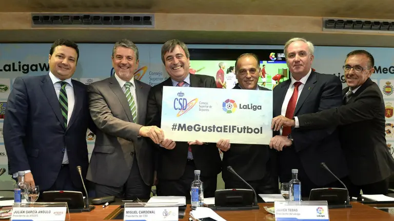 Cardenal y Tebas con los representantes de la federaciones deportivas. EFE.