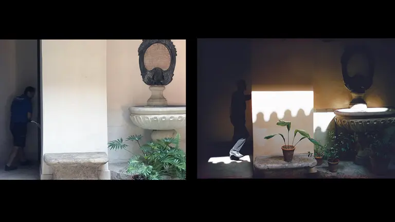 A la derecha imagen de Joel Meyerowitz, M&aacute;laga 1966. Tomada en la Sociedad econ&oacute;mica del pa&iacute;s de M&aacute;laga. A la izquierda foto de Miguel L&oacute;pez-Remiro tomada en junio de 2018