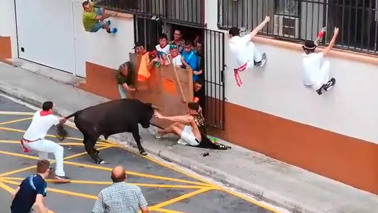 Un fragmento de la cogida de una vaca a un joven en No&aacute;in