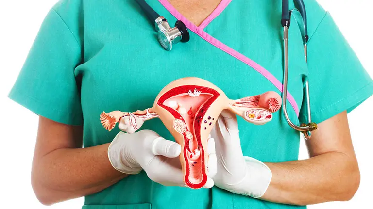 Una enfermera muestra en una maqueta el proceso de desarrollo del c&aacute;ncer de &uacute;tero ARCHIVO