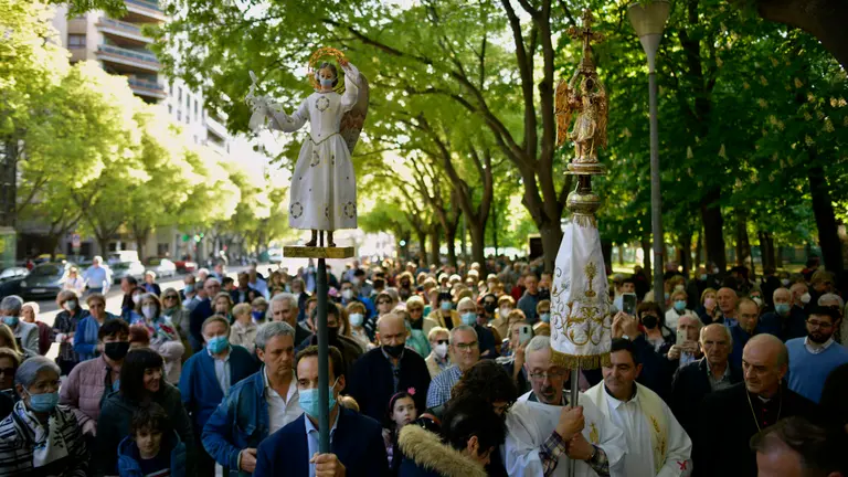 El &Aacute;ngel de Aralar llega a Pamplona durante su visita por Navarra en el 2022. PABLO LASAOSA