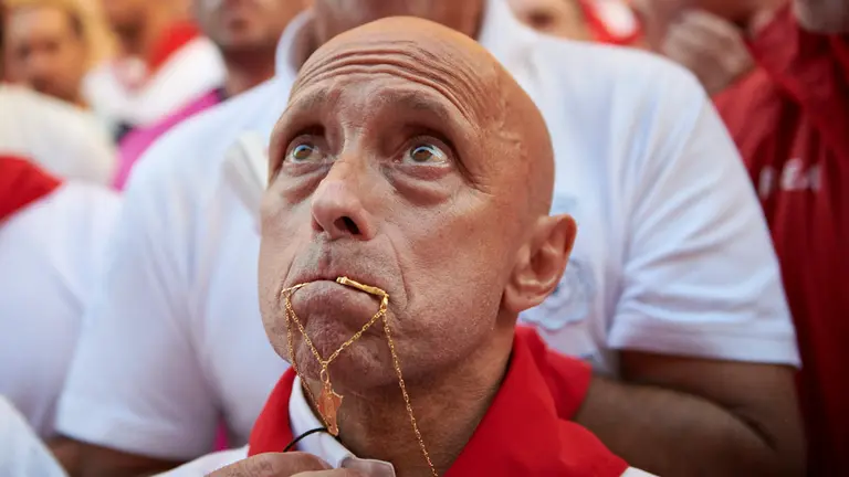 Momentos previos al primer encierro de San Fermín 2022 en Santo Domingo. IRANZU LARRASOAÑA