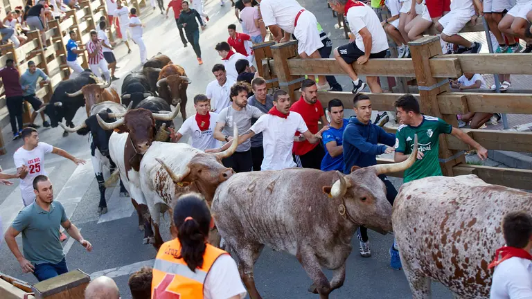 Primer encierro de Tudela 2022 con toros de Marqu&eacute;s de Quintanar. I&Ntilde;IGO ALZUGARAY