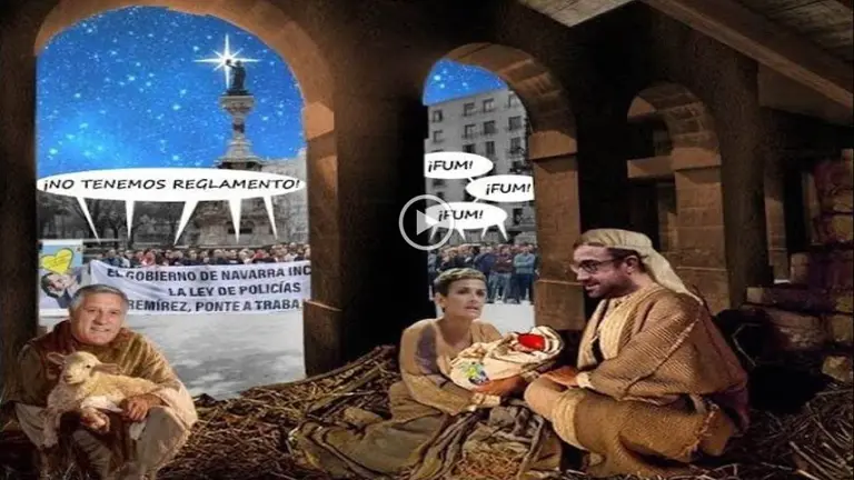 Fotograma del v&iacute;deo del villancico en el que los polic&iacute;as forales piden al Gobierno de Navarra que tengan en cuenta sus reivindicaciones en el desarrollo de la ley de polic&iacute;as. MOVIMIENTO ASINDICAL DE LA POLIC&Iacute;A FORAL
