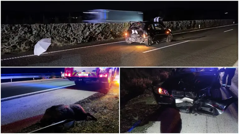 Tres instant&aacute;neas del siniestro ocurrido este mi&eacute;rcoles en la AP-15 en Ol&oacute;riz. BOMBEROS DE NAVARRA