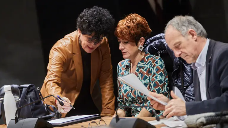 Jurio (PSN) y Ruiz (EhBildu) en el pleno del Parlamento de Navarra. I&Ntilde;IGO ALZUGARAY