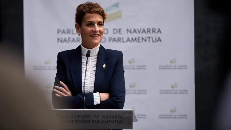 La presidenta del Gobierno de Navarra, Mar&iacute;a Chivite, anuncia el traspaso de las competencias de tr&aacute;fico para la Comunidad Foral a partir del 1 de julio. I&Ntilde;IGO ALZUGARAY