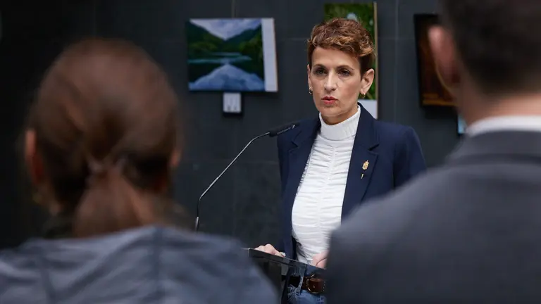 La presidenta del Gobierno de Navarra, Mar&iacute;a Chivite, anuncia el traspaso de las competencias de tr&aacute;fico para la Comunidad Foral a partir del 1 de julio. I&Ntilde;IGO ALZUGARAY
