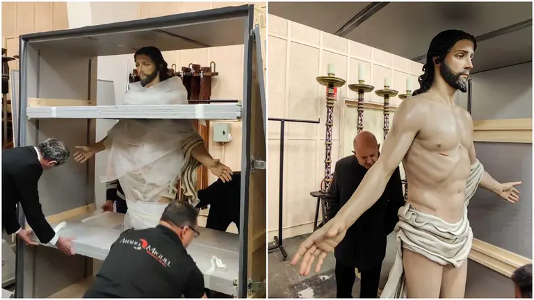 El nuevo paso del Cristo Resucitado ha llegado a la sede de la Hermandad de la Pasi&oacute;n de Pamplona. CEDIDA