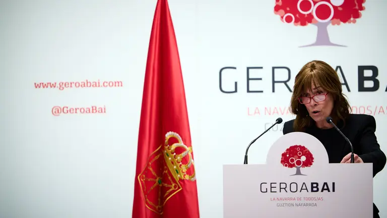 Rueda de prensa de Uxue Barkos para presentar l&iacute;neas maestras del programa electoral para la pr&oacute;xima legislatura. PABLO LASAOSA