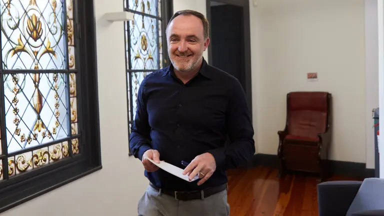 El presidente de UPN y candidato a la presidencia del Gobierno de Navarra, Javier Esparza, presenta propuestas en materia de modelo institucional y convivencia. I&Ntilde;IGO ALZUGARAY