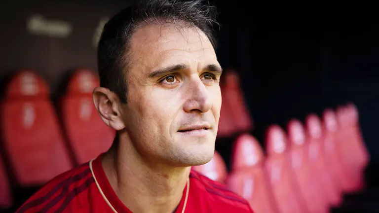 El delantero de Osasuna Kike Garc&iacute;a (Motilla del Palancar, Cuenca, 1989) es el pichichi de la Copa del Rey con cinco goles. EFE/ Villar L&oacute;pez