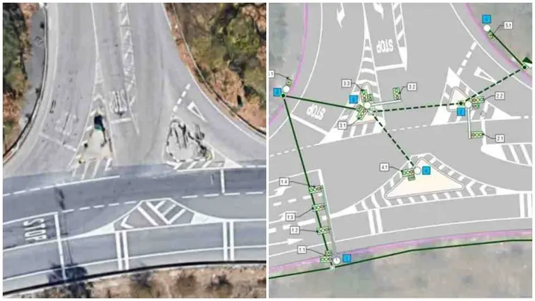 Estado actual y plano del nuevo carril de incorporaci&oacute;n a Landaben. GOBIERNO DE NAVARRA
