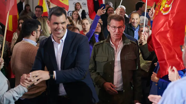 Acto central de campaña del PPN con la intervención el presidente del PP, Alberto Núñez Feijóo, y los candidatos a la Presidencia del Gobierno de Navarra y la Alcaldía de Pamplona, Javier García y Carlos García Adanero. PABLO LASAOSA