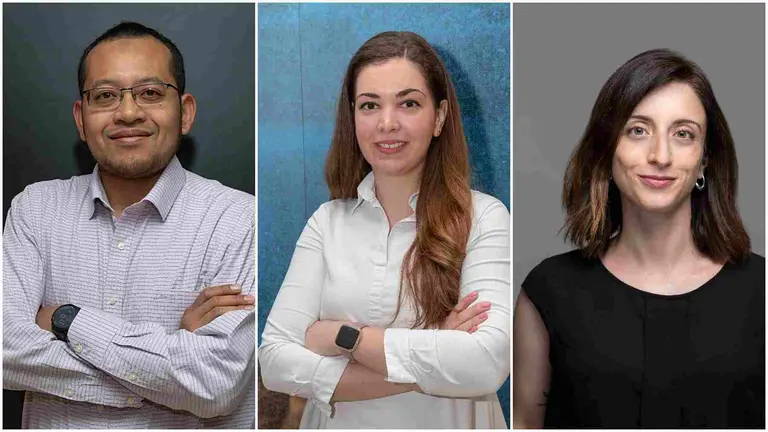 Zahir Mohd, Sara Levay e Irene Ga&ntilde;&aacute;n-G&oacute;mez son los nuevos investigadores de la Universidad de Navarra. UNIVERSIDAD DE NAVARRA