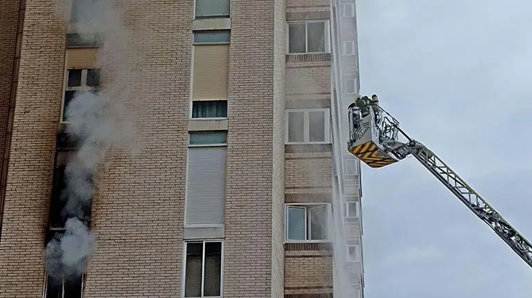 Imagen de los bomberos sofocando el incendio en Bara&ntilde;&aacute;in. BOMBEROS DE NAVARRA