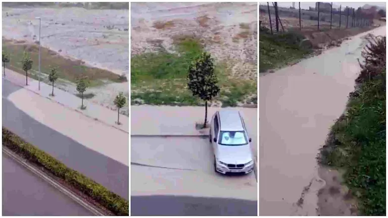 El agua y el barro caen por la ladera de la parcela y convierten en intransitable el camino en Ripagaina.