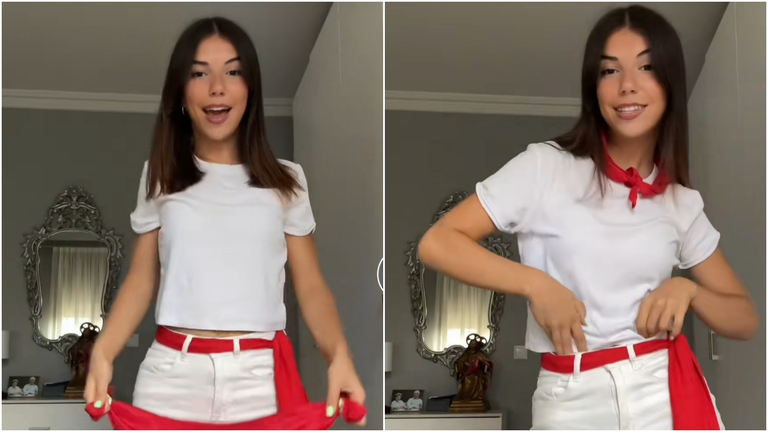 La influencer Elena Gortari en uno de sus v&iacute;deos de TikTok sobre San Ferm&iacute;n. NAVARRRA.COM
