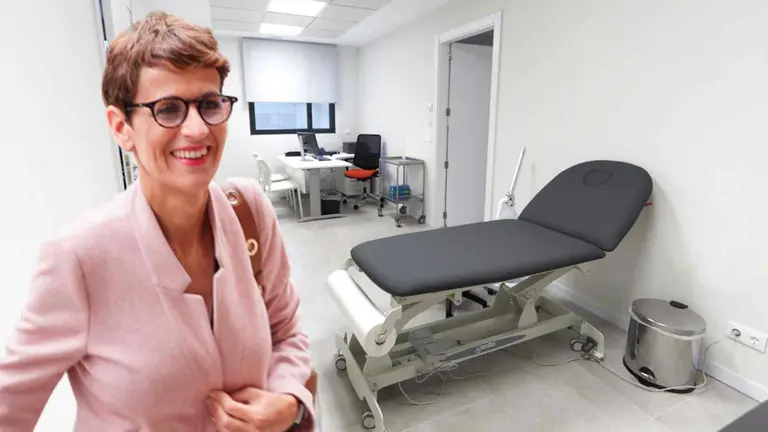 Fotomontaje de Mar&iacute;a Chivite en una consulta vac&iacute;a de un m&eacute;dico.