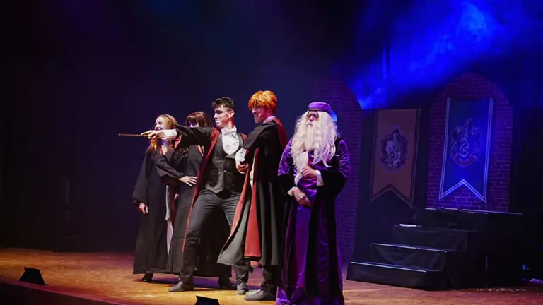 Parte del elenco del musical de Harry Potter durante una actuaci&oacute;n. CAM&Iacute;N PRODUCCIONES