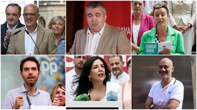Los principales candidatos al Congreso por Navarra: Alberto Catal&aacute;n (UPN), Santos Cerd&aacute;n (PSN), Bel Pozueta (Bildu), Sergio sayas (PP), Idoia Villanueva (Sumar) y Eduardo Guti&eacute;rrez de Cabiedes (VOX).