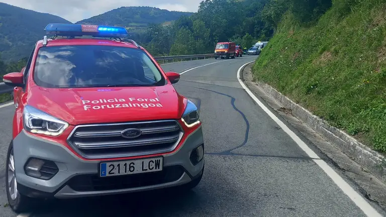 Imagen de archivo de un coche de Policía Foral durante una intervención. POLICÍA FORAL