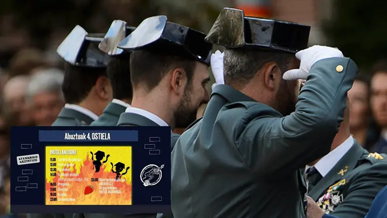 El cartel del 'D&iacute;a del In&uacute;til' en Echarri muestra a unos guardias civiles envueltos en llamas. NAVARRA.COM