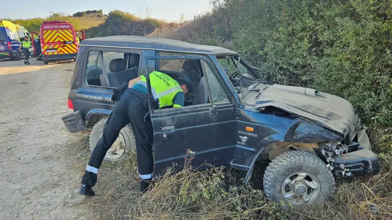 El coche accidentado ha quedado empotrado contra la maleza. GUARDIA CIVIL