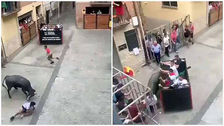 Un momento de la cogida ocurrida en el encierro de Autol.